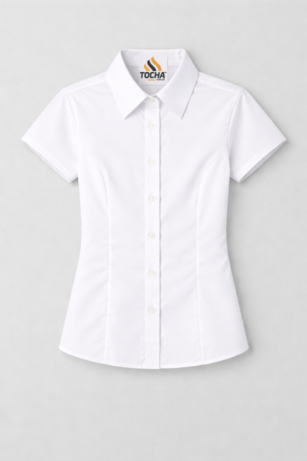 CAMISETE SOCIAL FEM MANGA CURTA - BRANCO